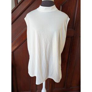 Vintage White Sleeveless Mock Neck Blouse Back Zipper Womens Sz 44 2x